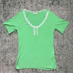 🆕POL Mint Green Lace Trim Short Sleeve Top Size S
